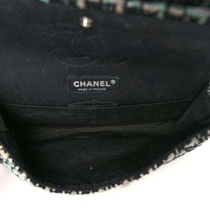 Chanel Tweed Quilted Medium Double Flap Black White Green 5 of 9