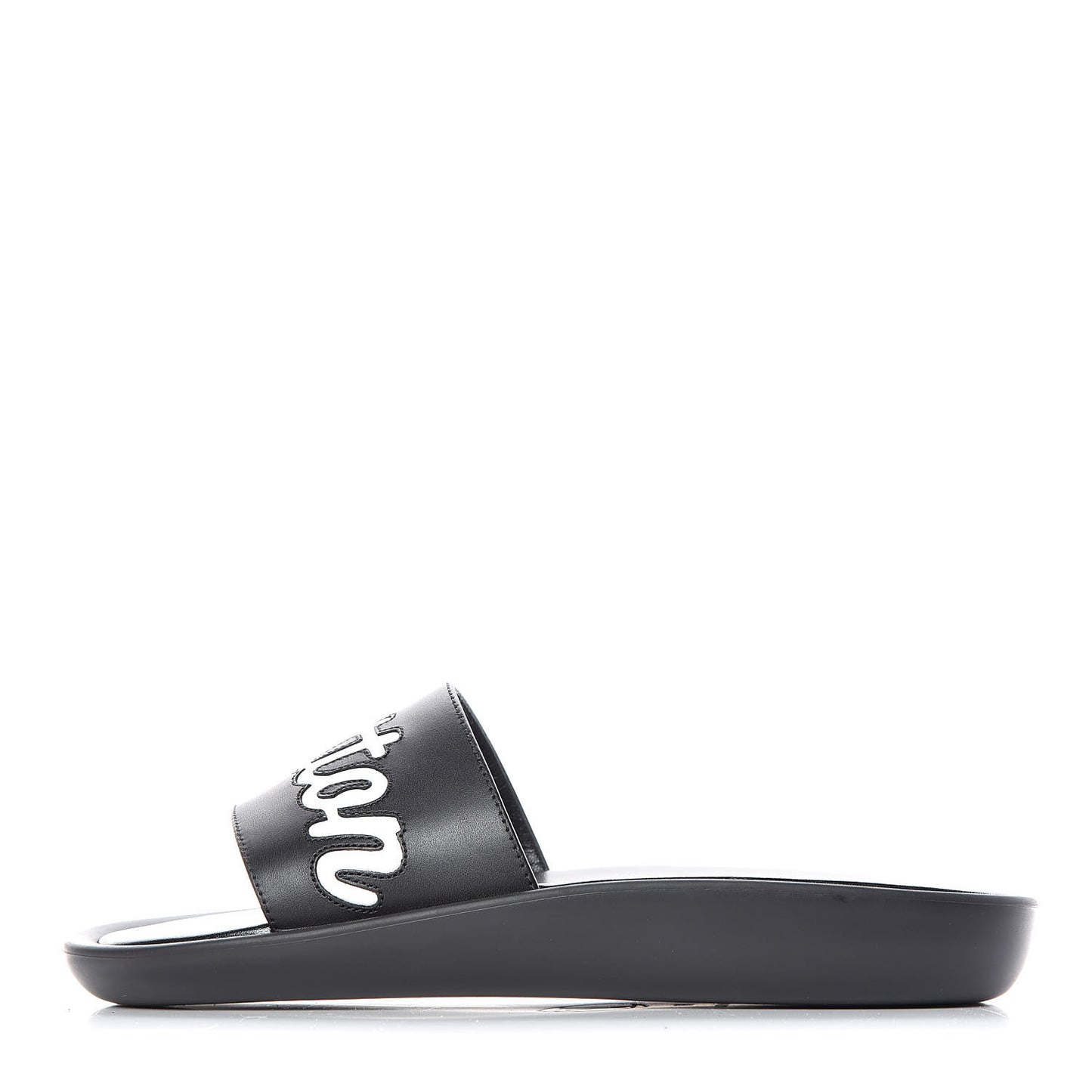 Metallic Calfskin Logo Sunbath Slide Sandals 38 Black