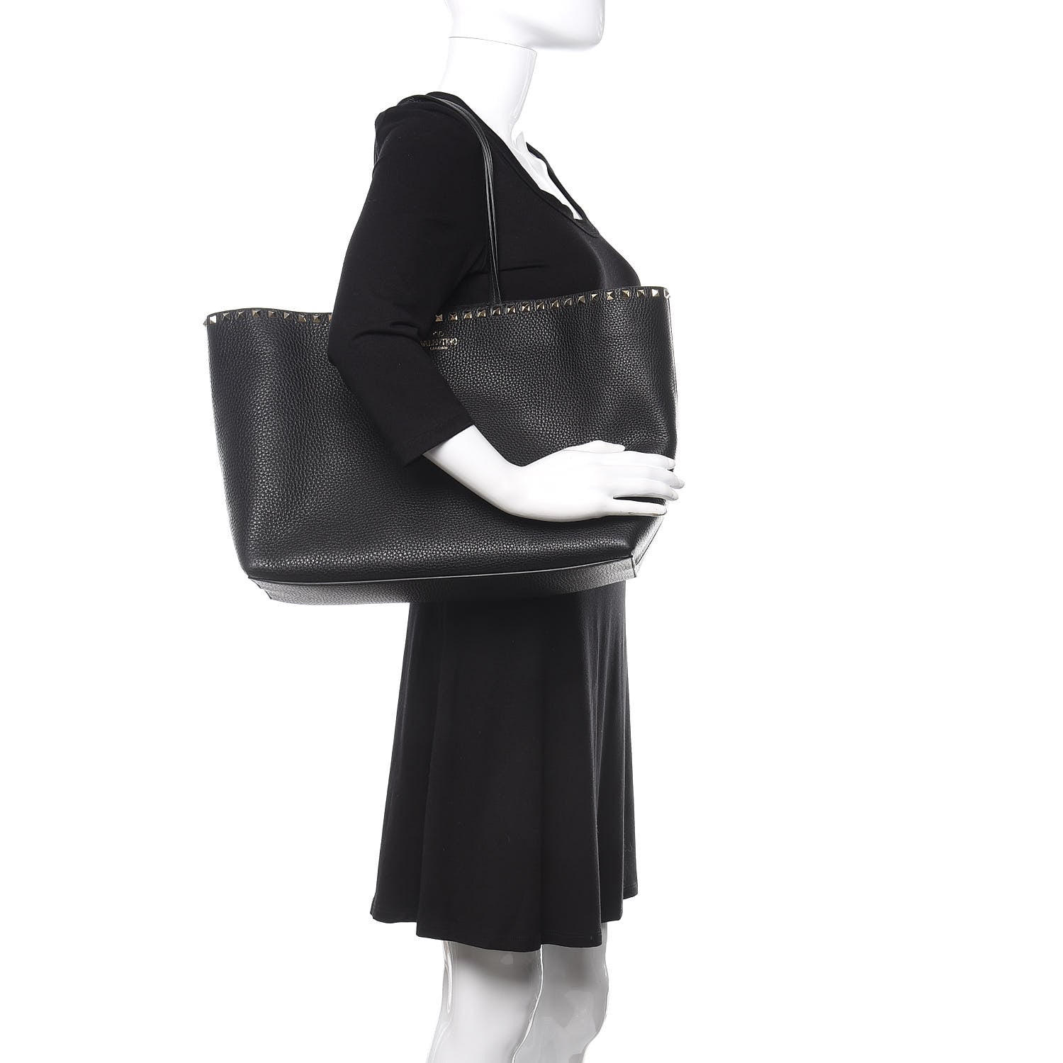 Valentino Garavani Grained Calfskin Rockstud Shoulder Tote Black 2 of 9