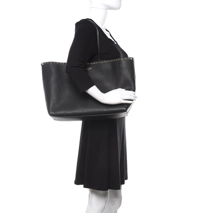 Valentino Garavani Grained Calfskin Rockstud Shoulder Tote Black 2 of 9