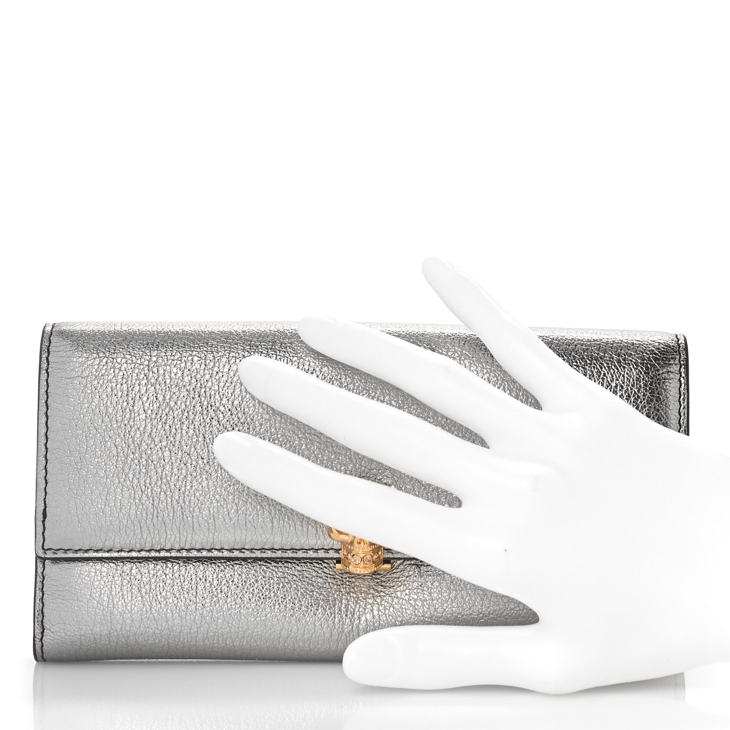 Alexander McQueen Metallic Calfskin Skull Continental Wallet Gunmetal 2 of 10