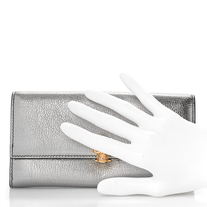 Alexander McQueen Metallic Calfskin Skull Continental Wallet Gunmetal 2 of 10