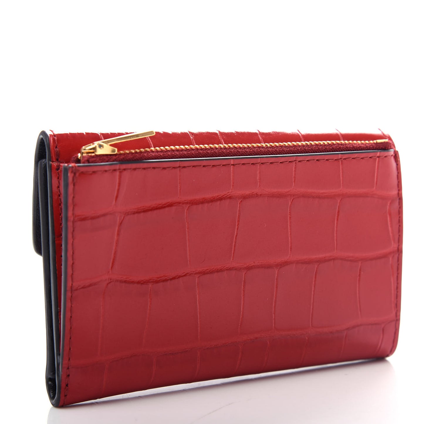 Shiny Crocodile Embossed Stud Folded Multi Card Case Wallet Scarlet