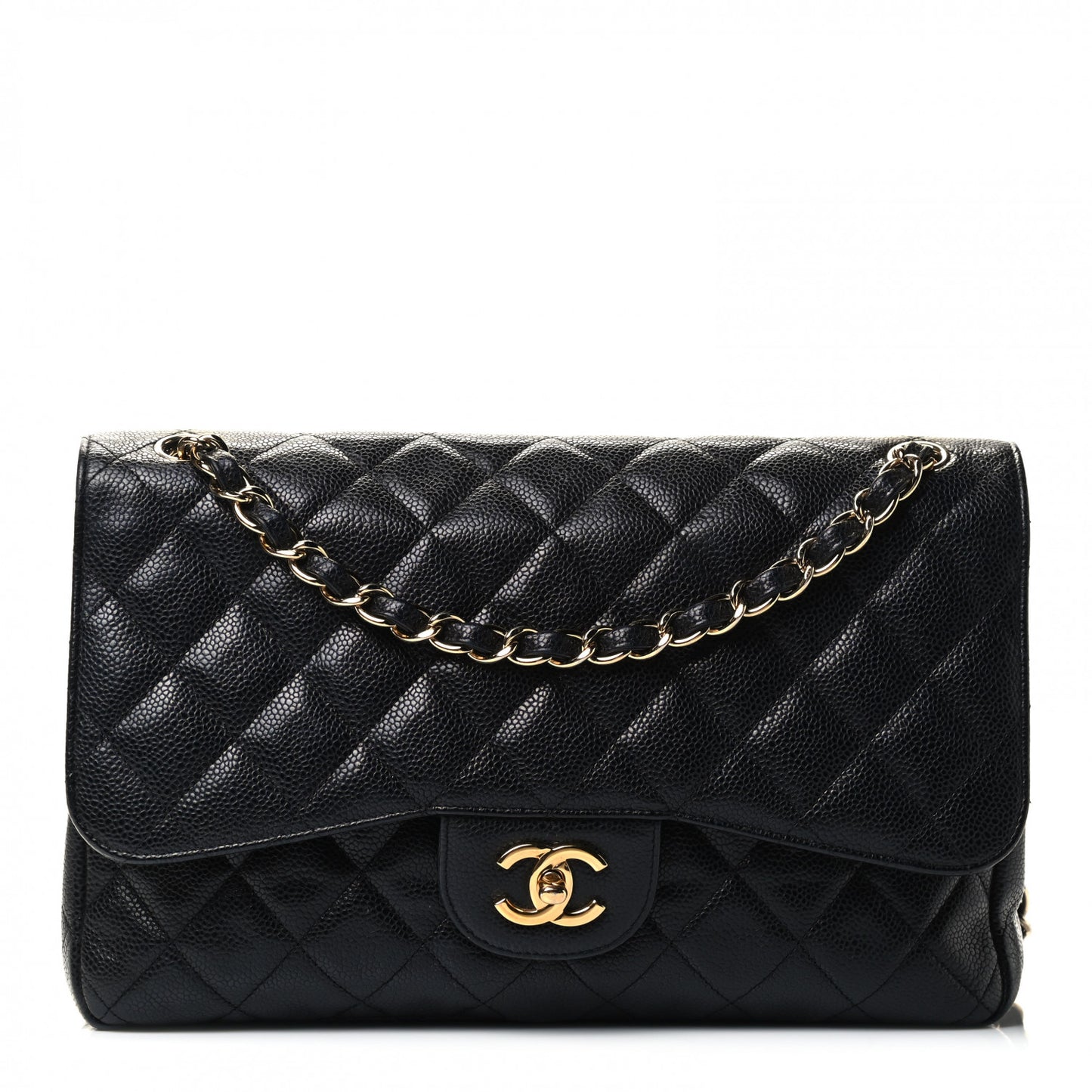 Caviar Quilted Jumbo Double Flap Black