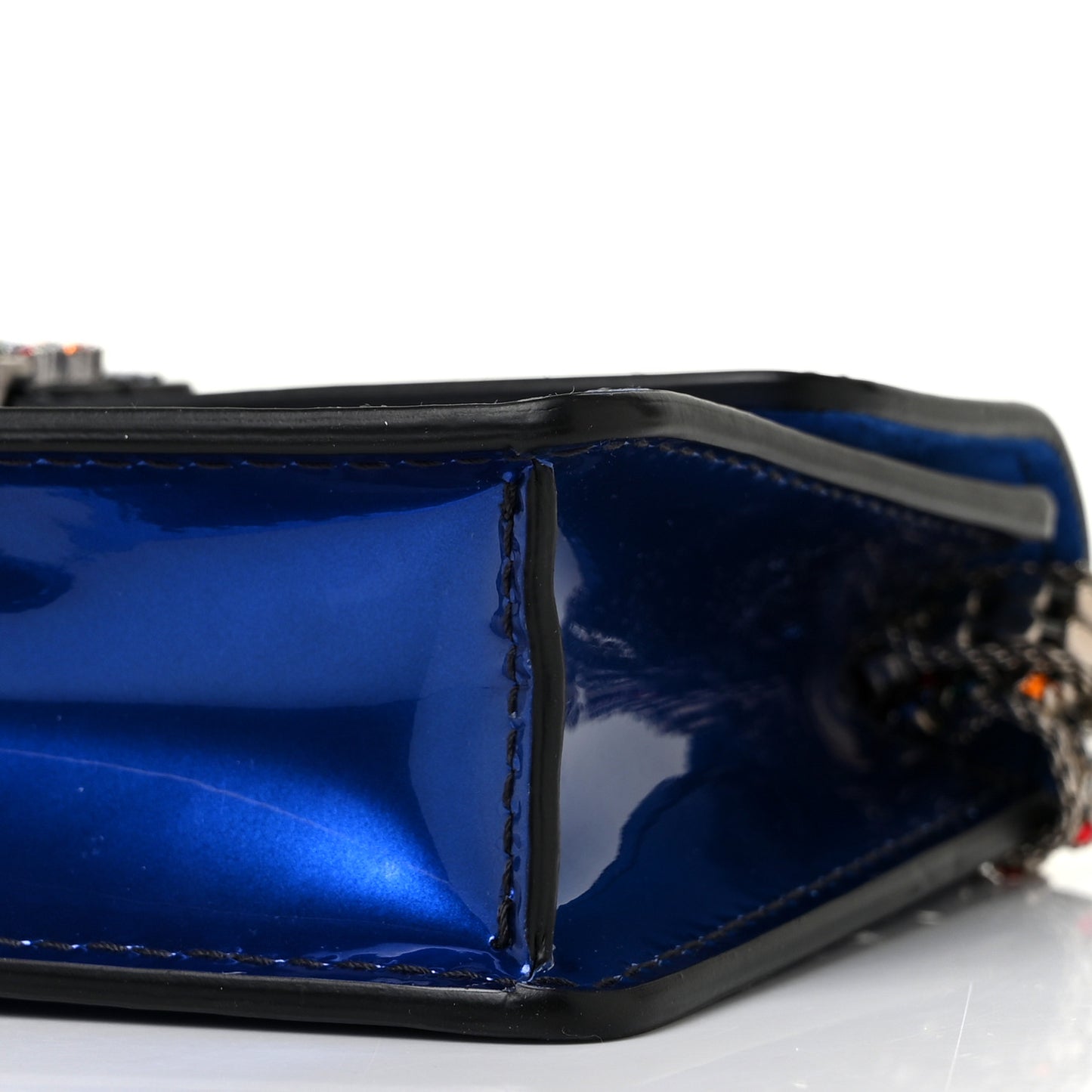 Metallic Patent Crystal Dioraddict Flap Bag Blue