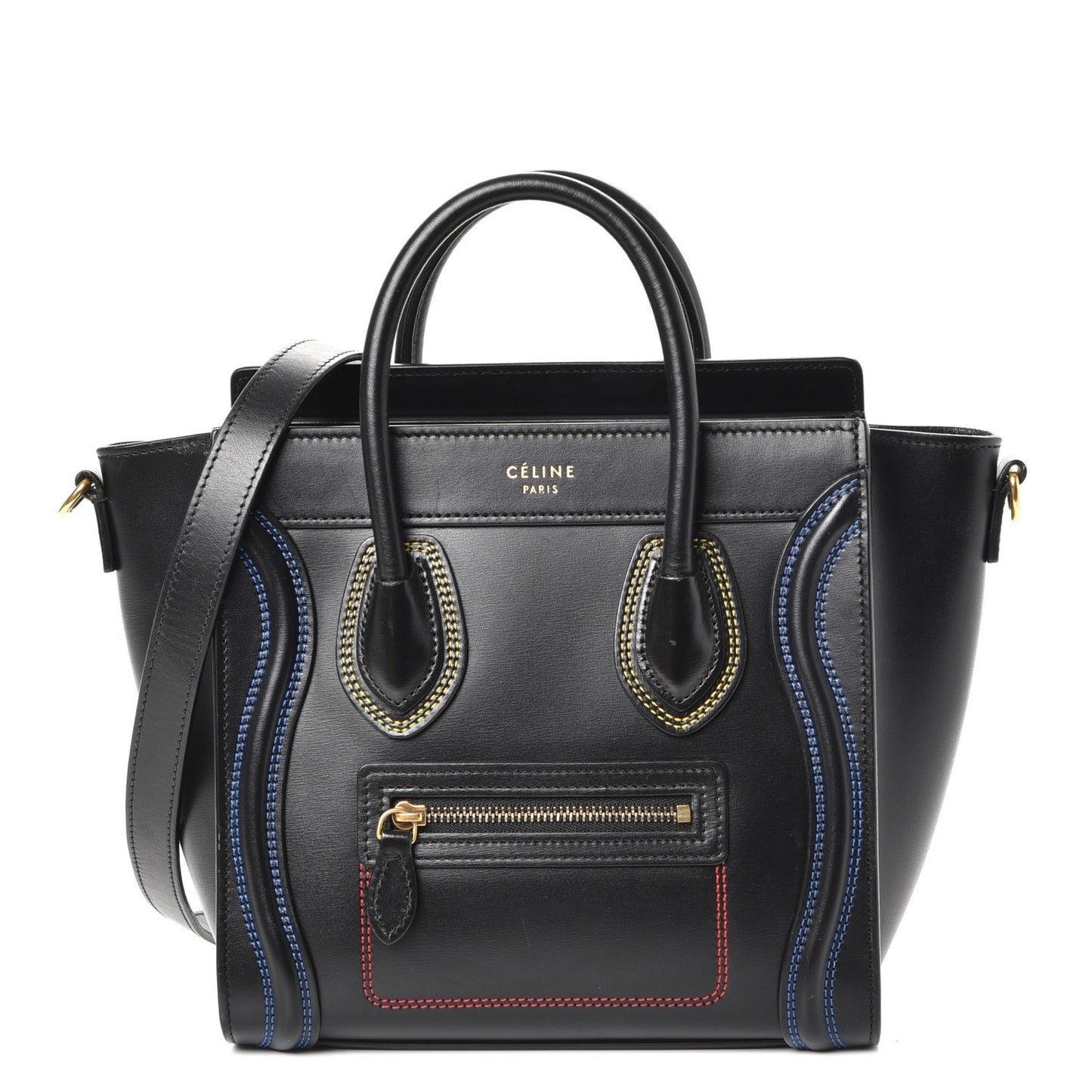Smooth Calfskin Multicolor Double Stitching Nano Luggage Black