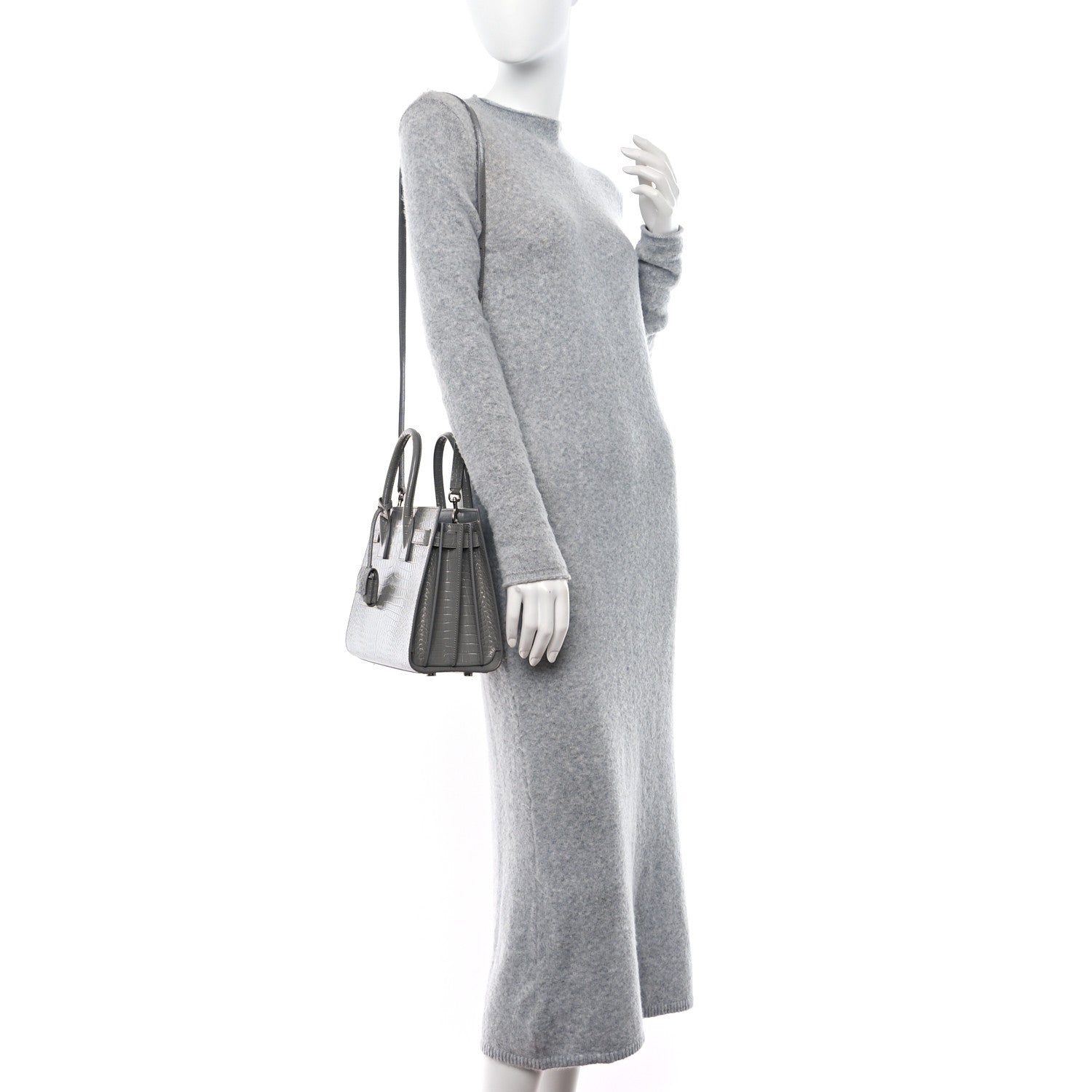 Saint Laurent Calfskin Crocodile Embossed Baby Sac De Jour New Stone Grey 2 of 9