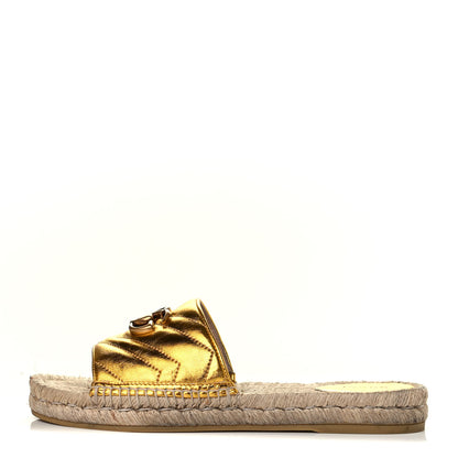 Gucci Metallic Nappa Matelasse GG Marmont Espadrille Slide Sandals 41 Oro 1 of 8