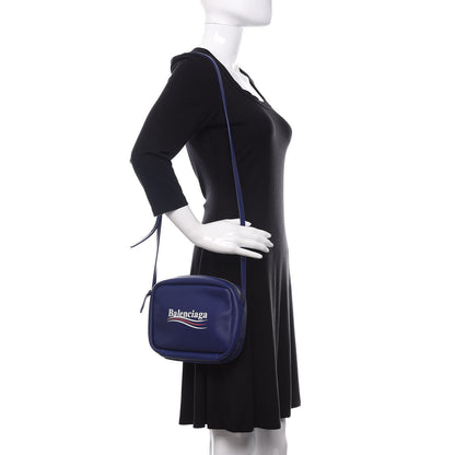 Balenciaga Calfskin Political Campaign Logo S Everyday Camera Bag Bleu 2 of 10