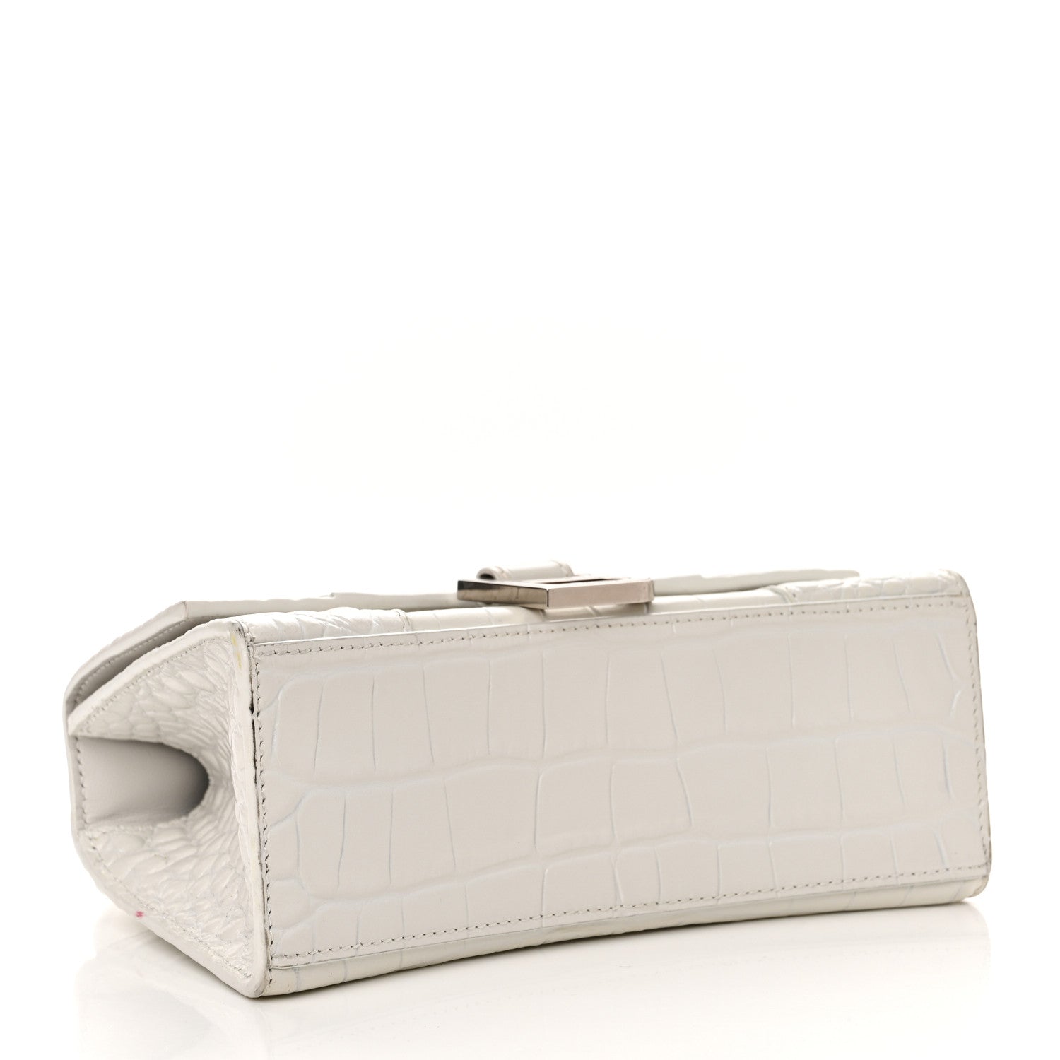 Balenciaga Shiny Calfskin Crocodile Embossed Hourglass Top Handle Bag XS White 4 of 11