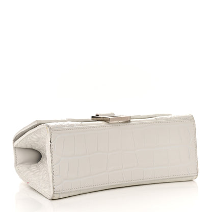 Balenciaga Shiny Calfskin Crocodile Embossed Hourglass Top Handle Bag XS White 4 of 11