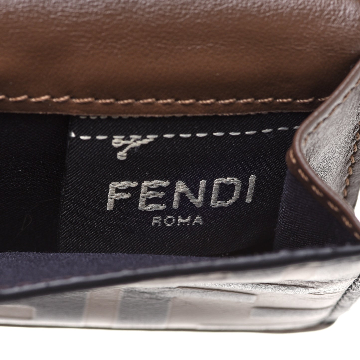 Vitello Soft F is Fendi Bi-Color FF 1974 Embossed Micro Tri-Fold Envelope Wallet Maya Black