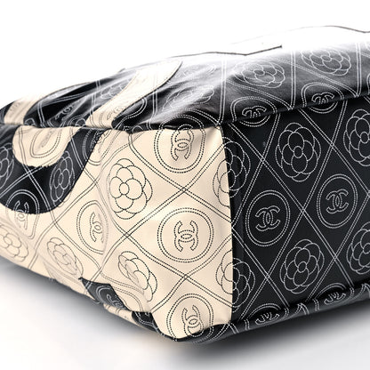 Chanel Coated Canvas Camellia Large Shopping Tote Black Beige 4 of 9