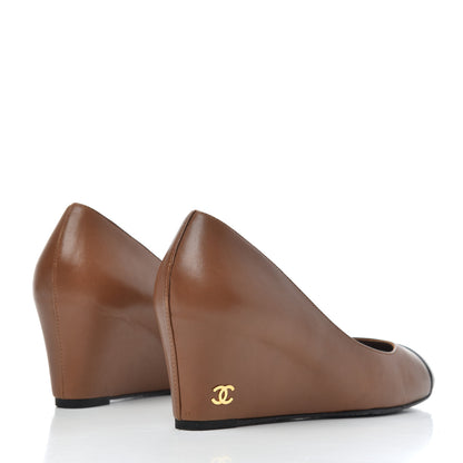 Chanel Lambskin Cap Toe Wedges 36 Brown Black 4 of 21