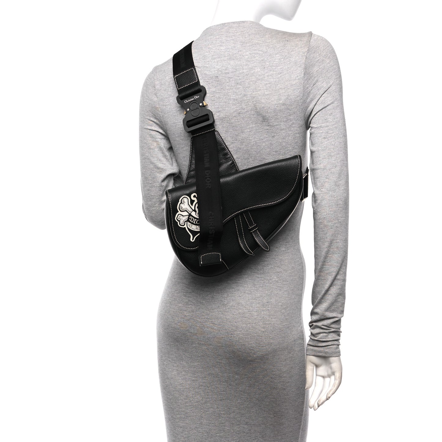 X SHAWN STUSSY Grained Calfskin Bee Saddle Bag Black