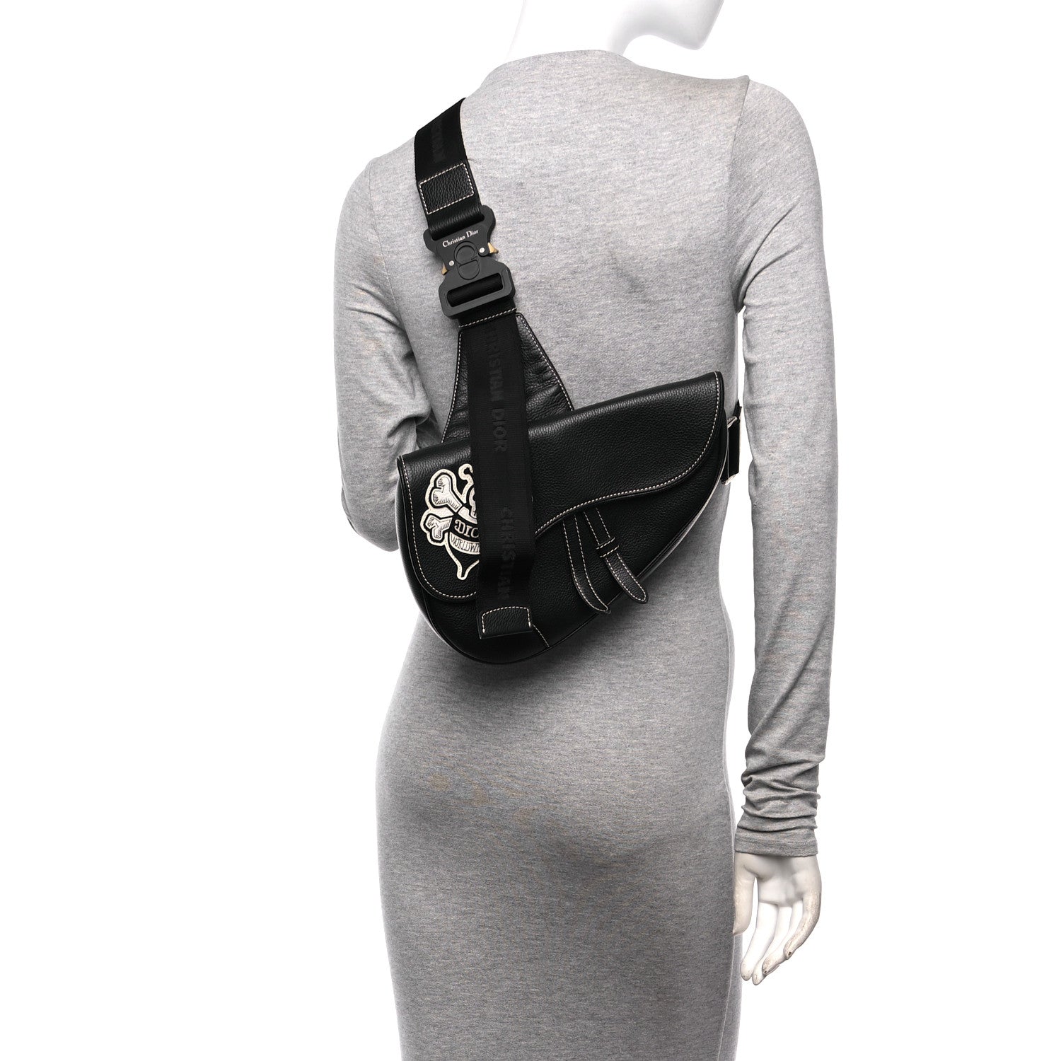 Christian Dior X SHAWN STUSSY Grained Calfskin Bee Saddle Bag Black 2 of 10