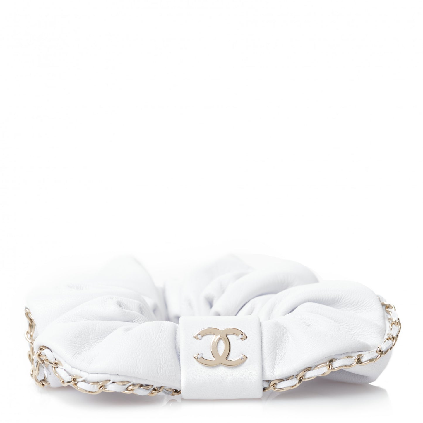 Lambskin Chain CC Hair Scrunchie White Gold