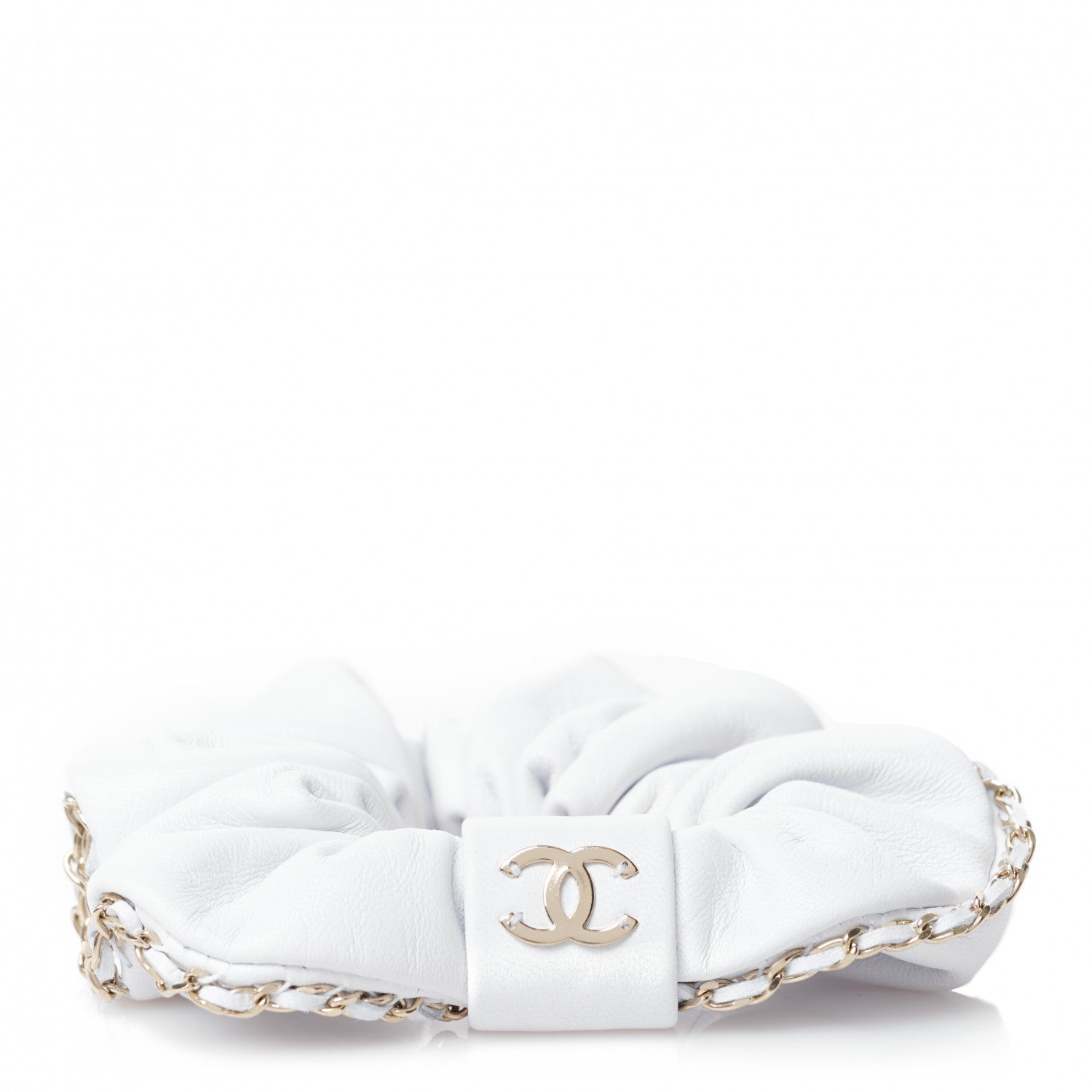 Chanel Lambskin Chain CC Hair Scrunchie White Gold 1 of 5