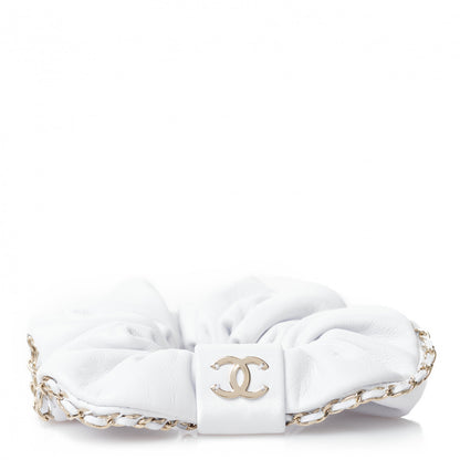 Chanel Lambskin Chain CC Hair Scrunchie White Gold 1 of 5