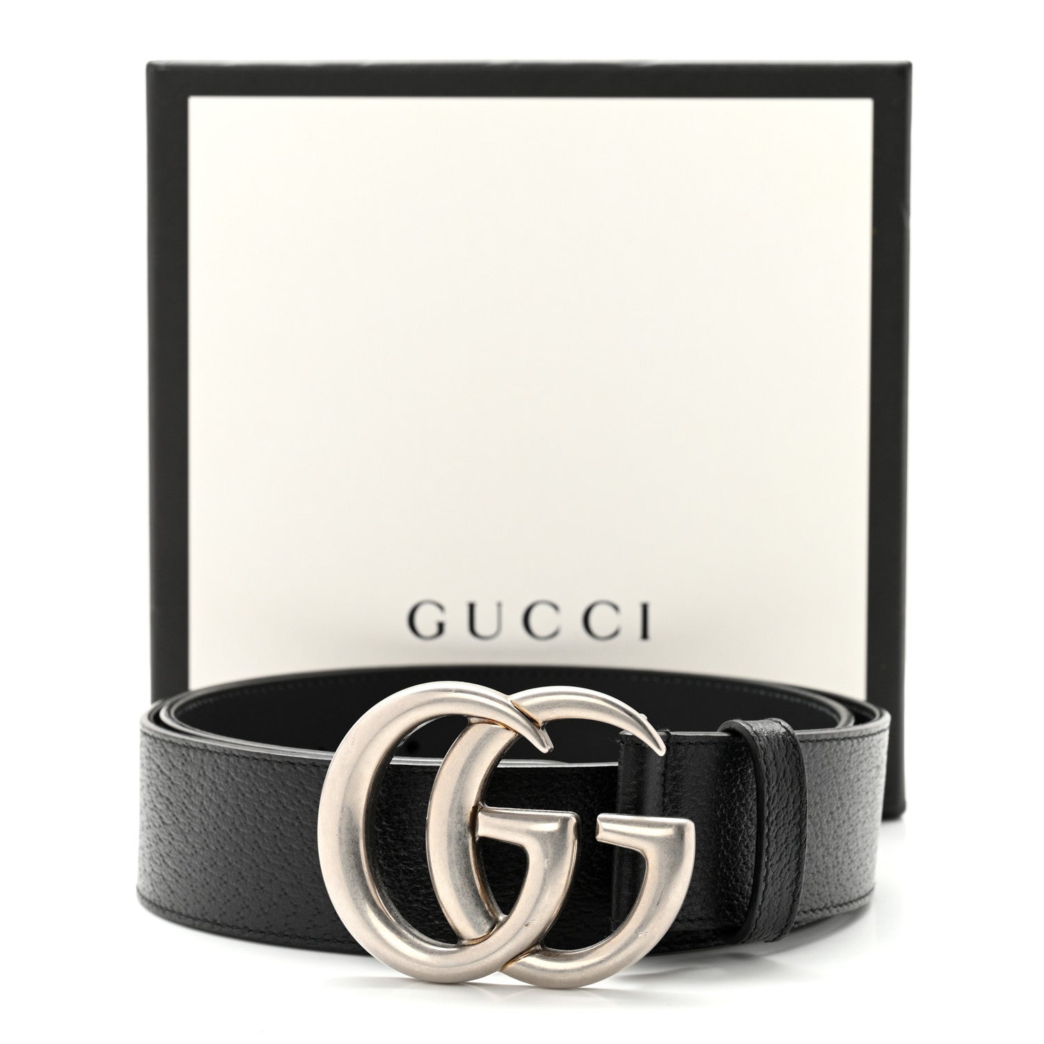 Gucci Textured Dollar Calfskin Nickel Double G 40mm Belt 85 34 Black 7 of 7