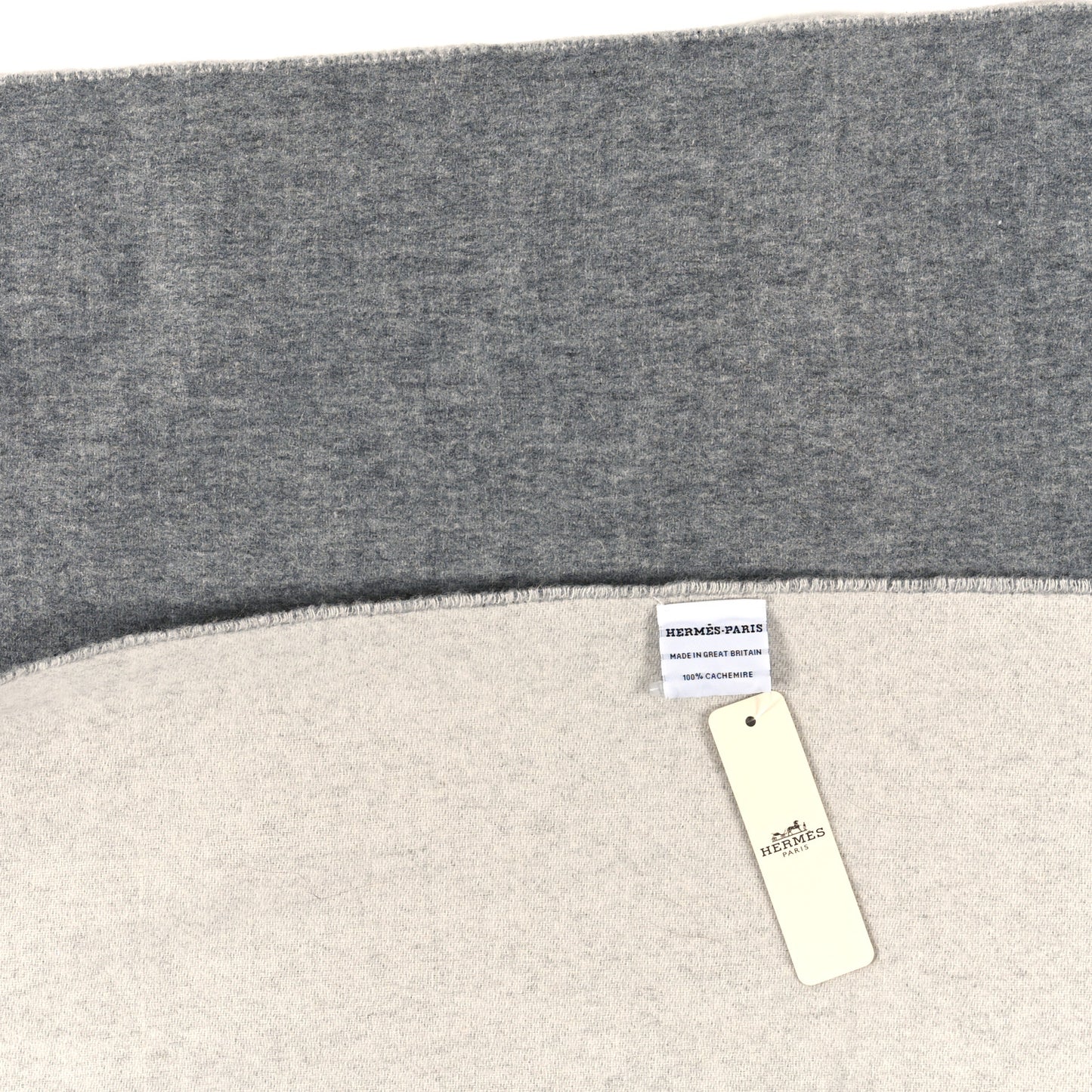 Cashmere Fringe Double Face Scarf Gris Flanelle Ivoire