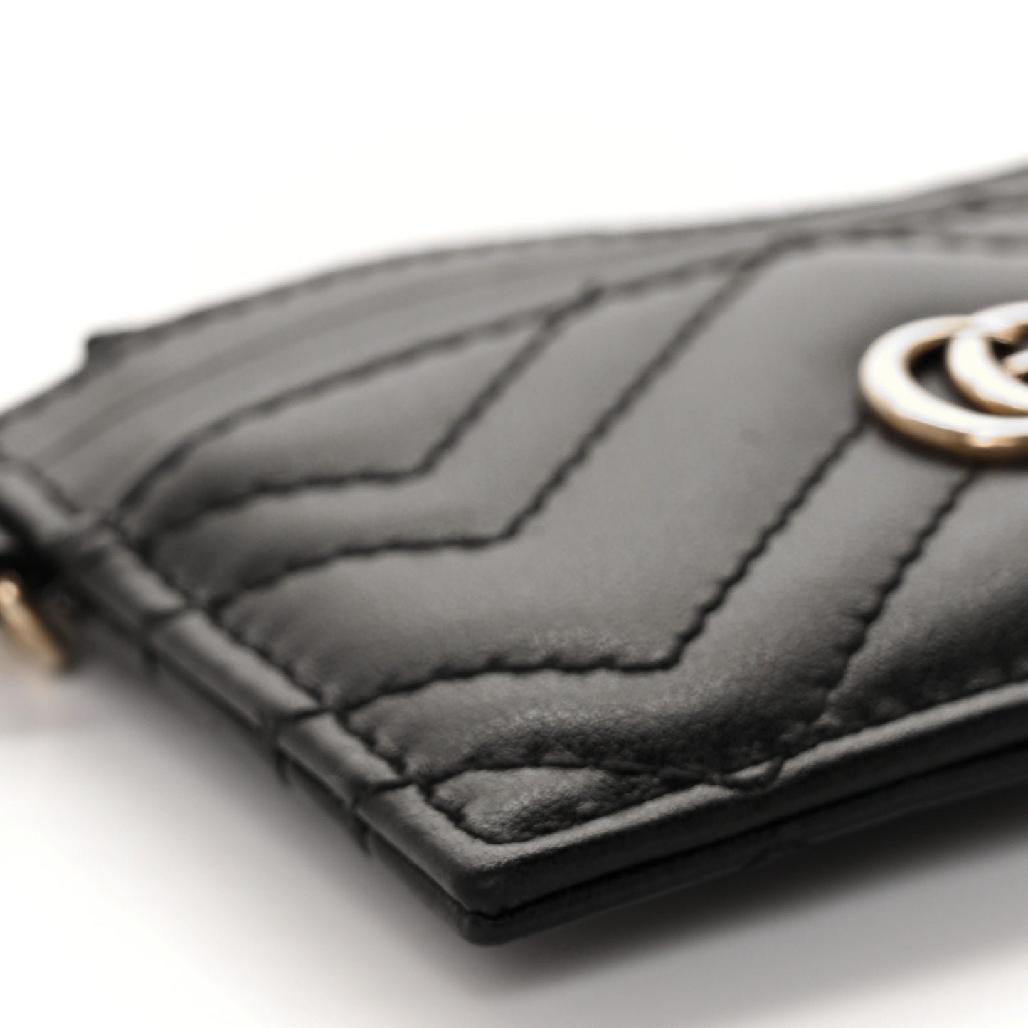Calfskin Matelasse Chevron GG Marmont Key Case Card Holder Black
