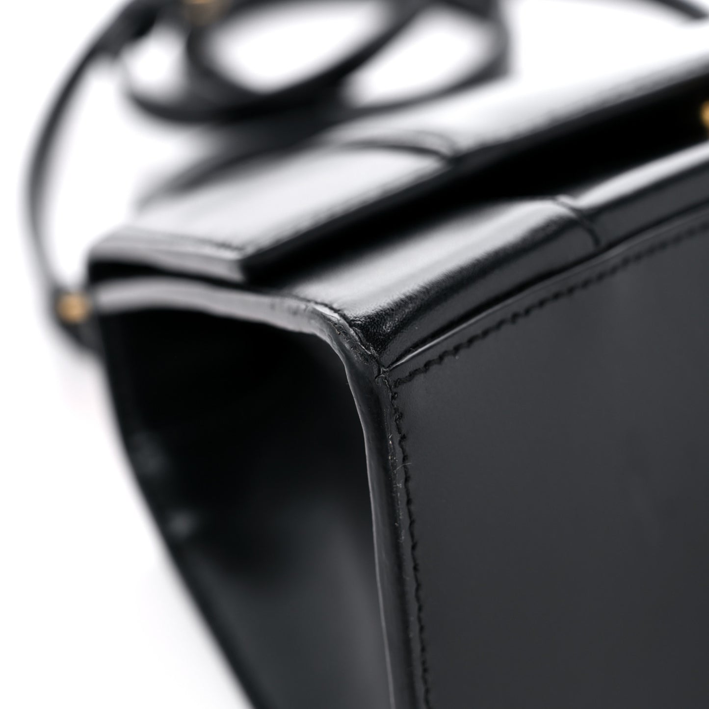 Shiny Box Calfskin Small Hourglass Top Handle Bag Black