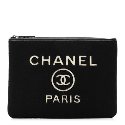 Chanel Wool Medium Deauville Cosmetic Pouch Black 1 of 7