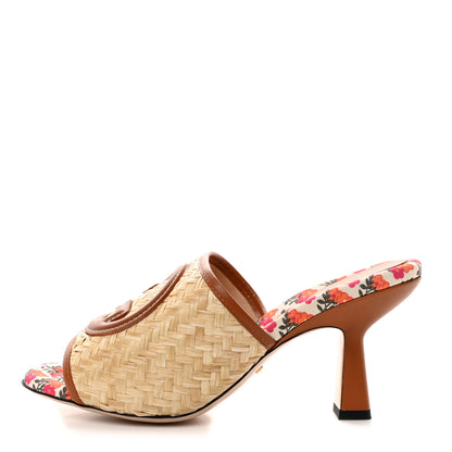 Gucci Raffia Malaga Kid Interlocking G Mabel Sandals 38.5 Natural 1 of 10