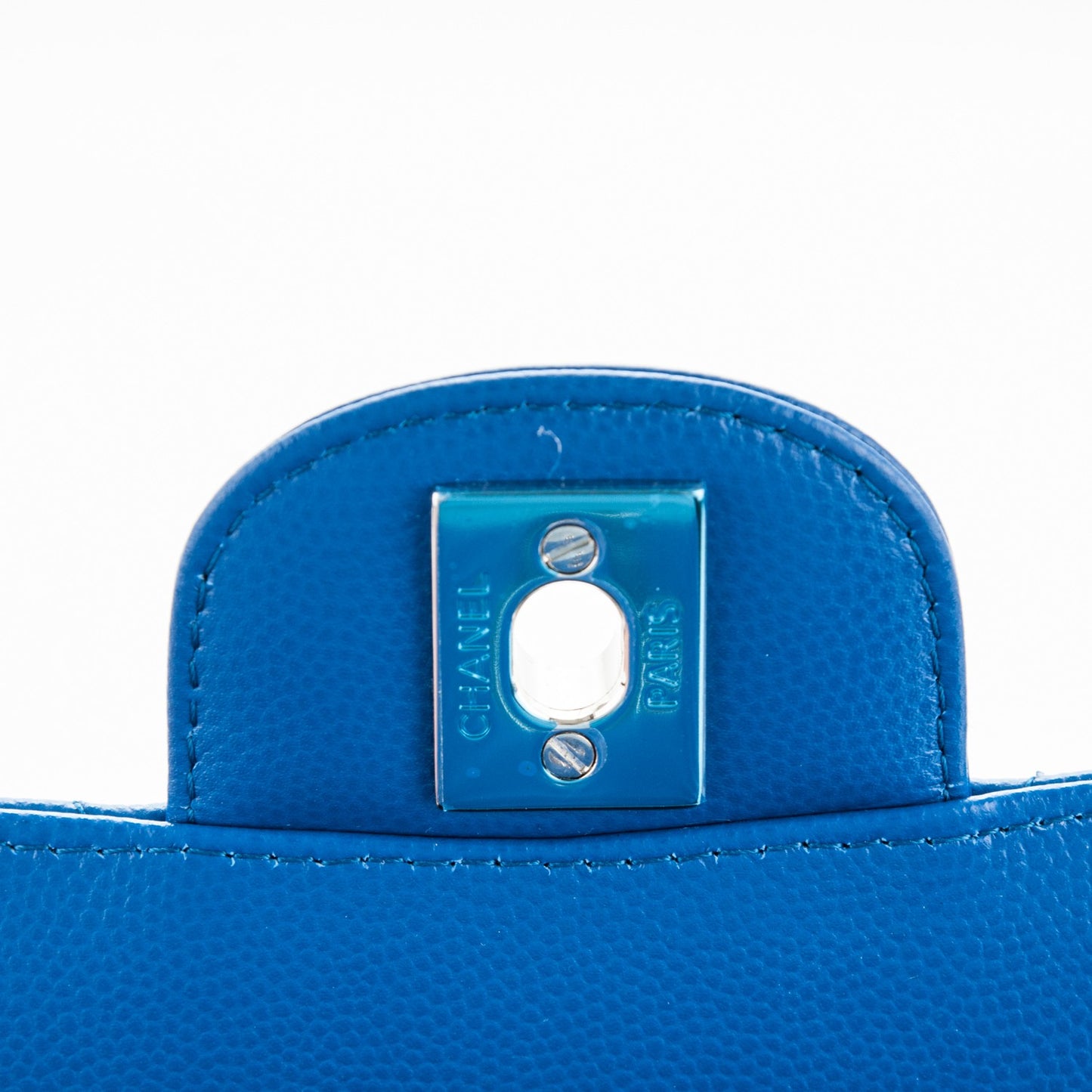 Caviar Chevron Quilted Mini Square Flap Blue