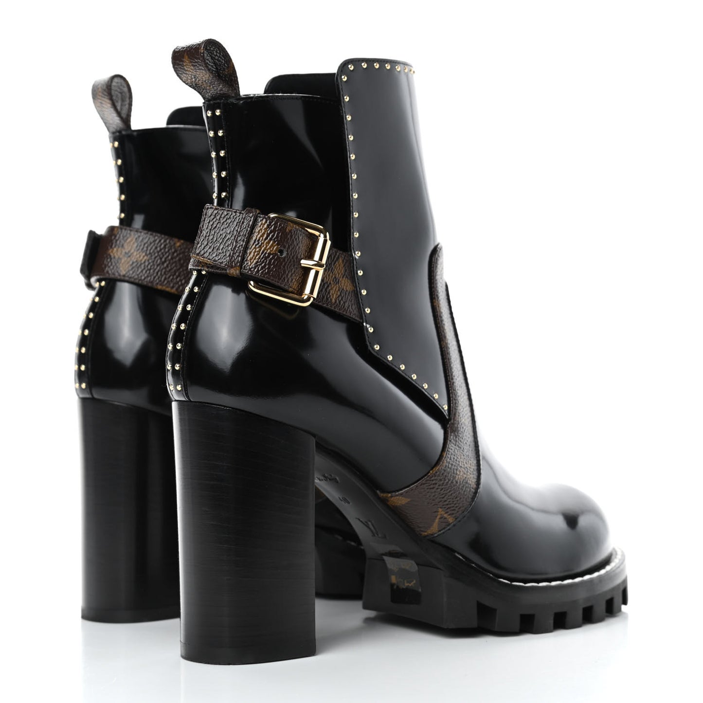 Glazed Calfskin Monogram Embellished Star Trail Ankle Boots 40 Black