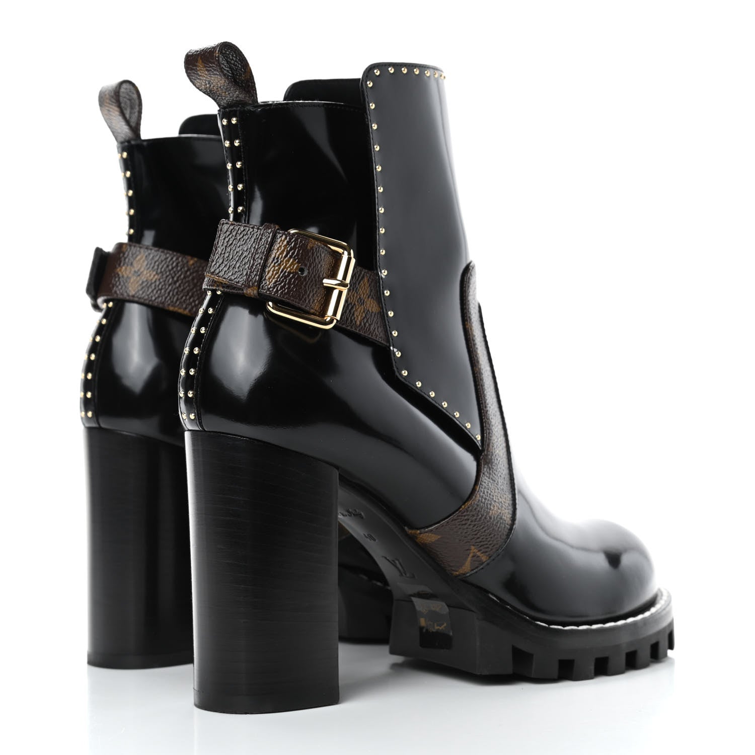 Louis Vuitton Glazed Calfskin Monogram Embellished Star Trail Ankle Boots 40 Black 3 of 4
