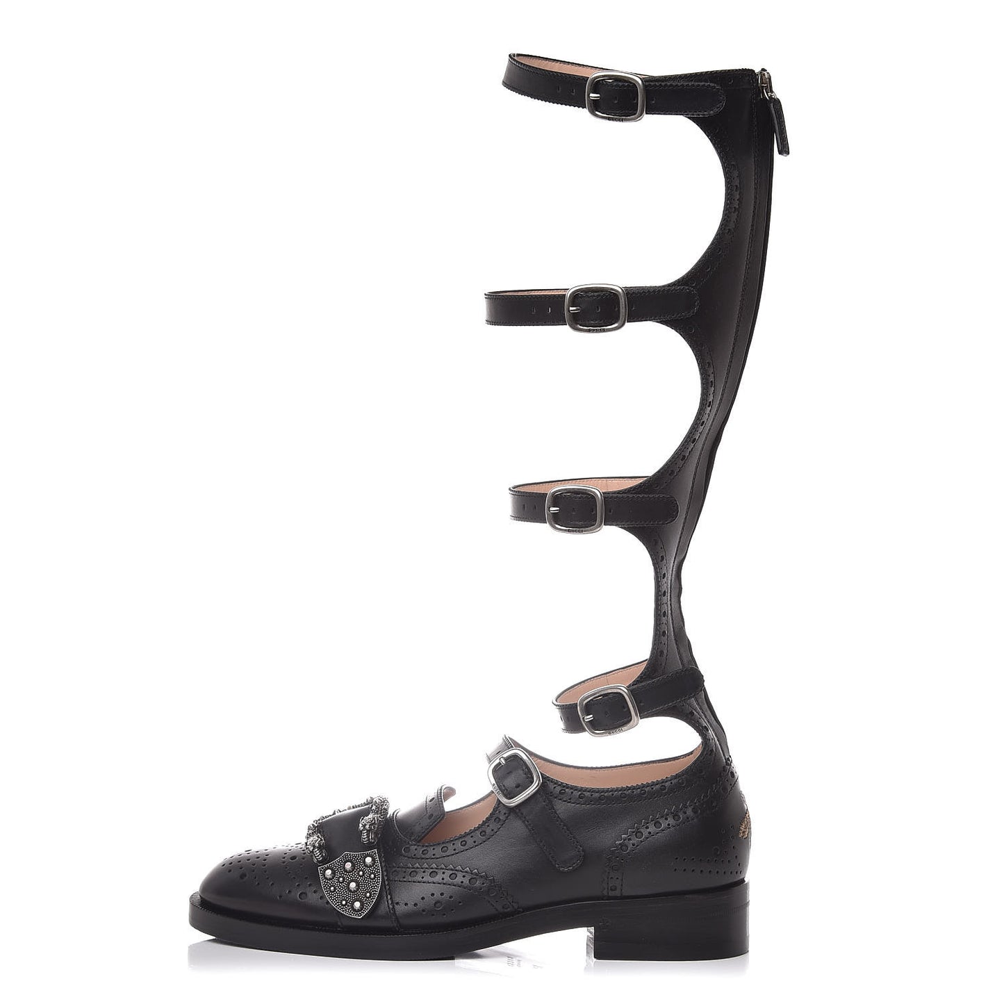 Calfskin Queercore Brogue Knee High Boots 37 Black