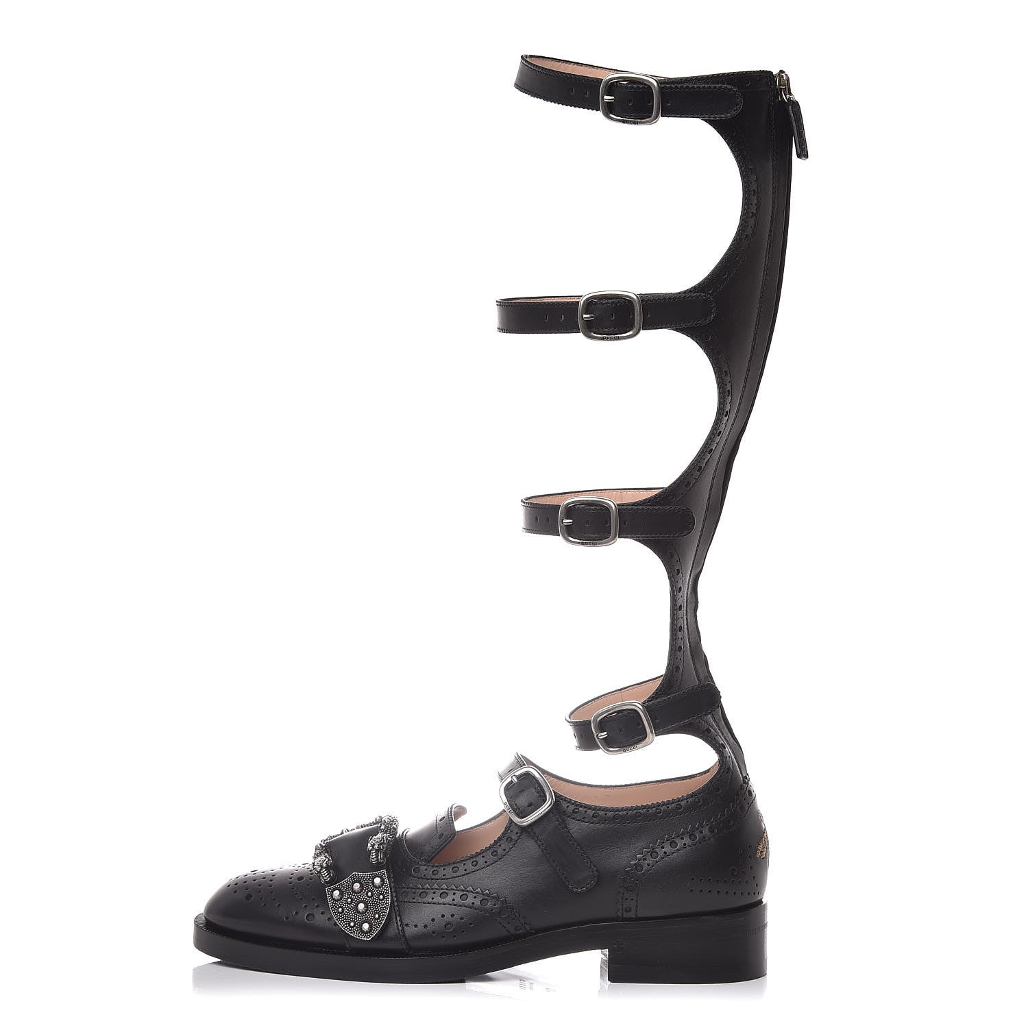 Gucci Calfskin Queercore Brogue Knee High Boots 37 Black 1 of 8