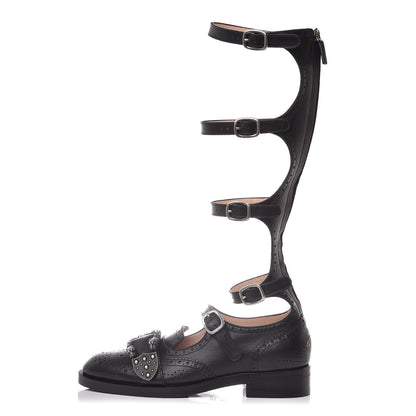 Gucci Calfskin Queercore Brogue Knee High Boots 37 Black 1 of 8