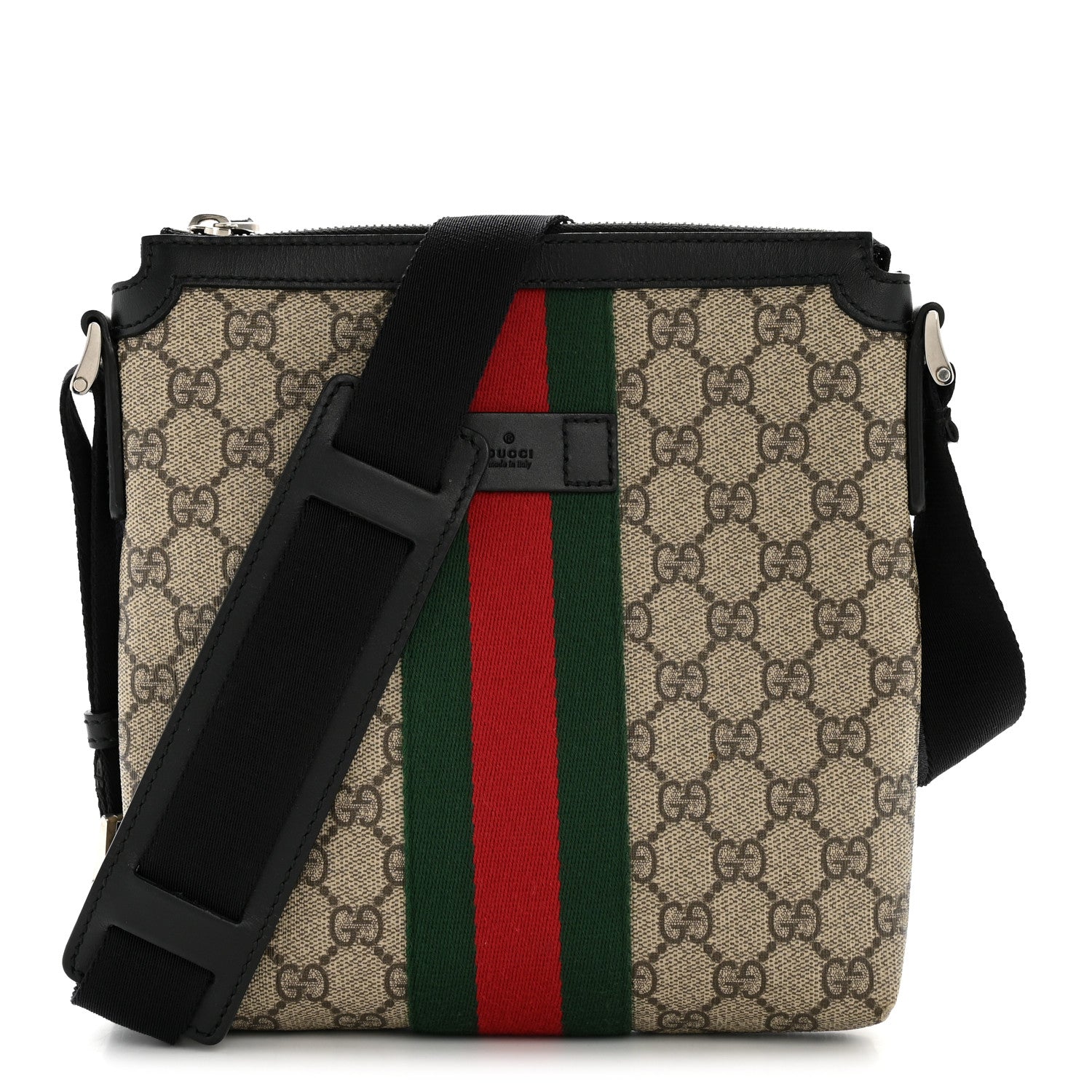 Gucci GG Supreme Monogram Web Messenger Bag Black 1 of 13