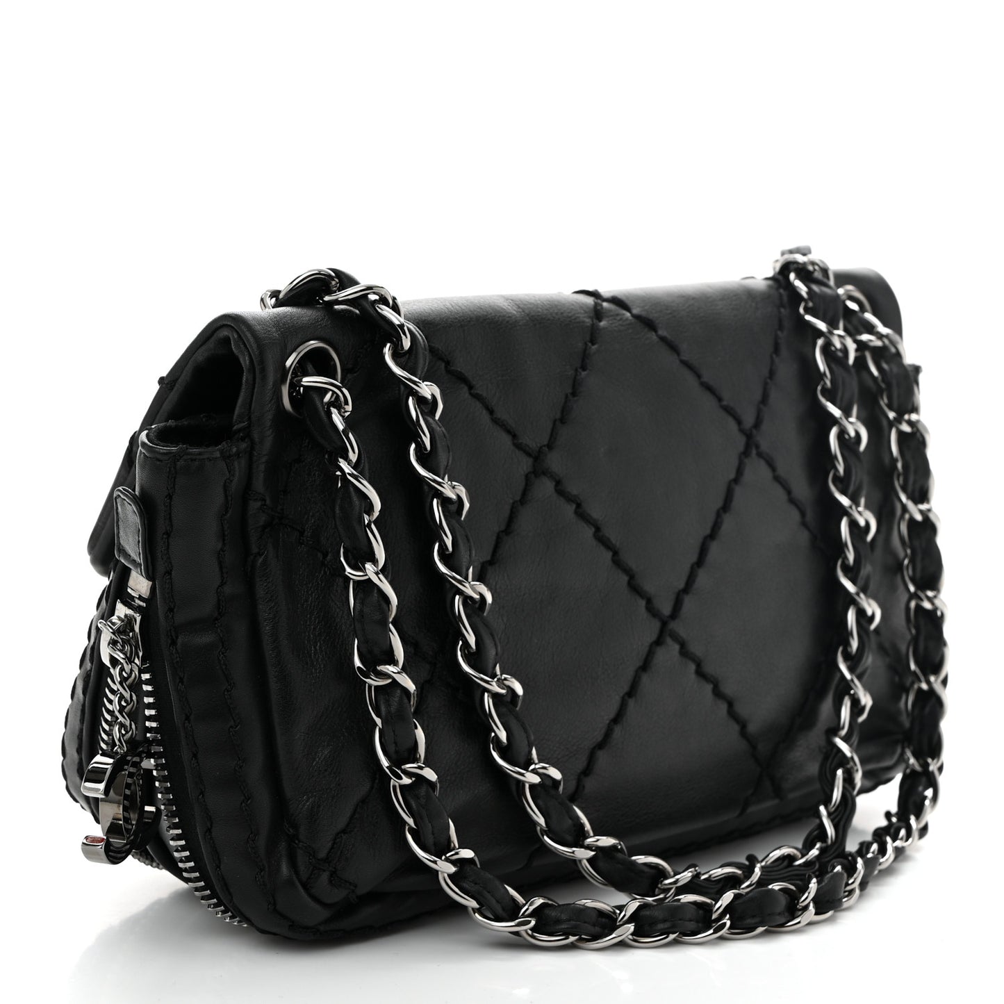 Calfskin Stitched Expandable Flap Black