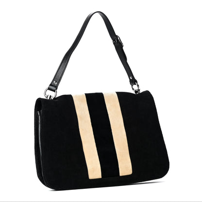 Gucci Velvet Web Blondie Medium Shoulder Flap Bag Black White 2 of 4