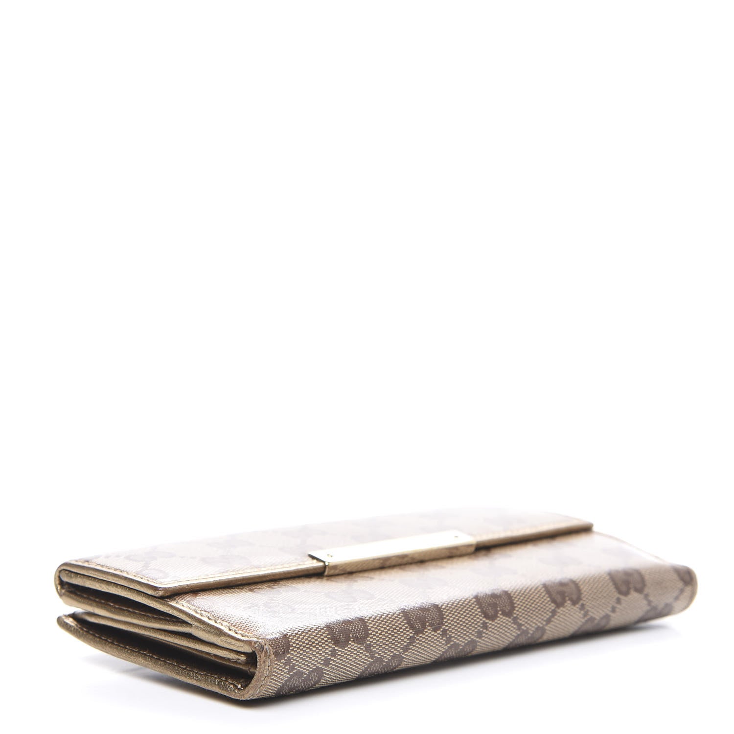Gucci Crystal Monogram Metal Bar Continental Flap Wallet Gold 3 of 13
