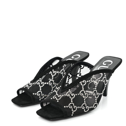 Gucci Tela Retino Kid Scamosciato Crystal GG Monogram Square G 95mm Slide Sandals 35 Black 4 of 9