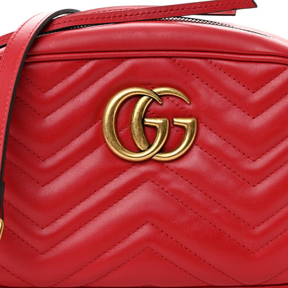 Gucci Calfskin Matelasse Small GG Marmont Chain Shoulder Bag Hibiscus Red 8 of 12