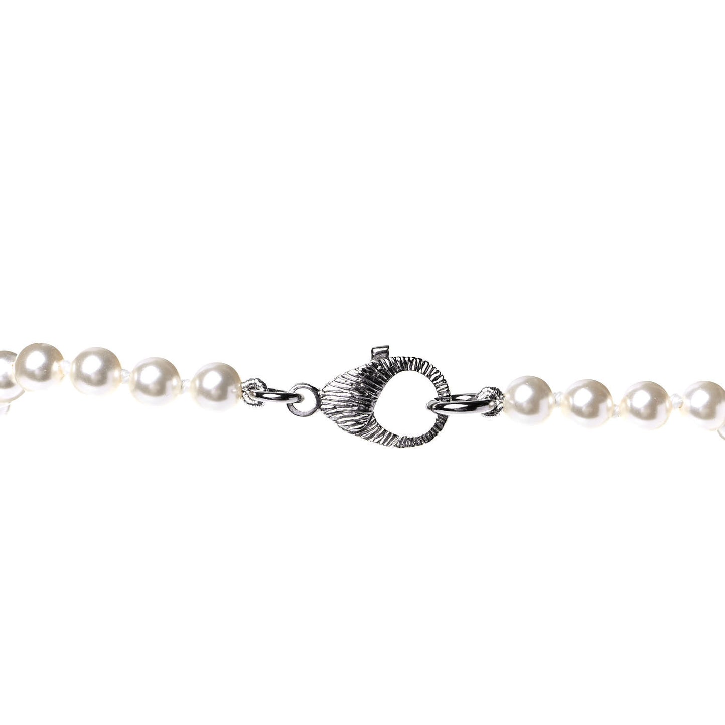 Pearl Baguette Crystal CC Long Necklace Silver Black