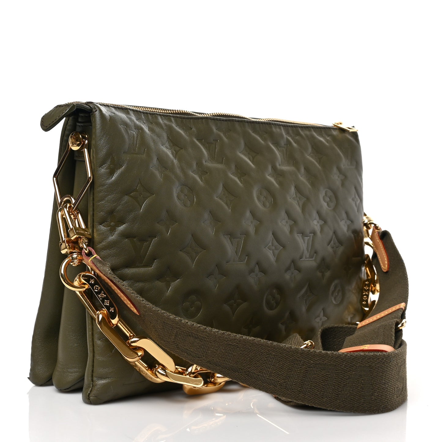 Lambskin Embossed Monogram Coussin MM Khaki