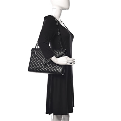 Saint Laurent Grain De Poudre Textured Mixed Matelasse Large Triquilt Monogram Satchel Black 2 of 10