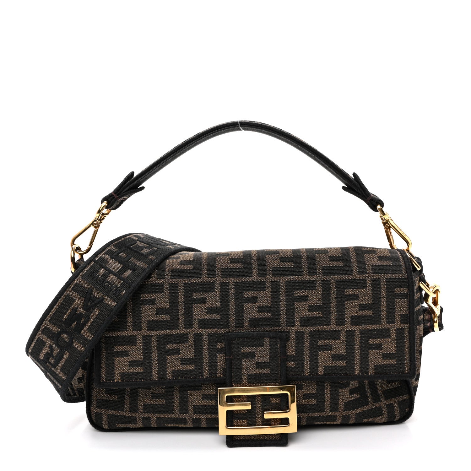 Fendi Fabric Jacquard FF 1974 Medium Baguette Tobacco Moro Black 1 of 10