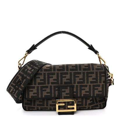 Fendi Fabric Jacquard FF 1974 Medium Baguette Tobacco Moro Black 1 of 10