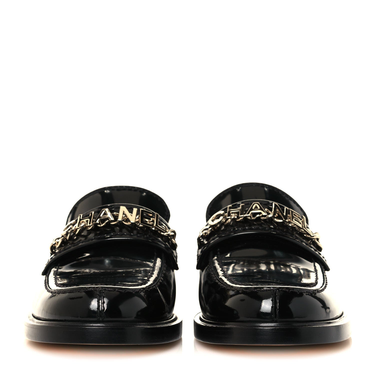 Chanel Shiny Calfskin Logo Loafers 37 Black 2 of 10