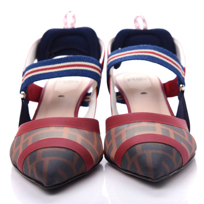 Fendi Technical Mesh FF Colibri 55mm Slingback Pumps 38 Tobacco Moro Zaffiro Ciliegia Rosso 2 of 10
