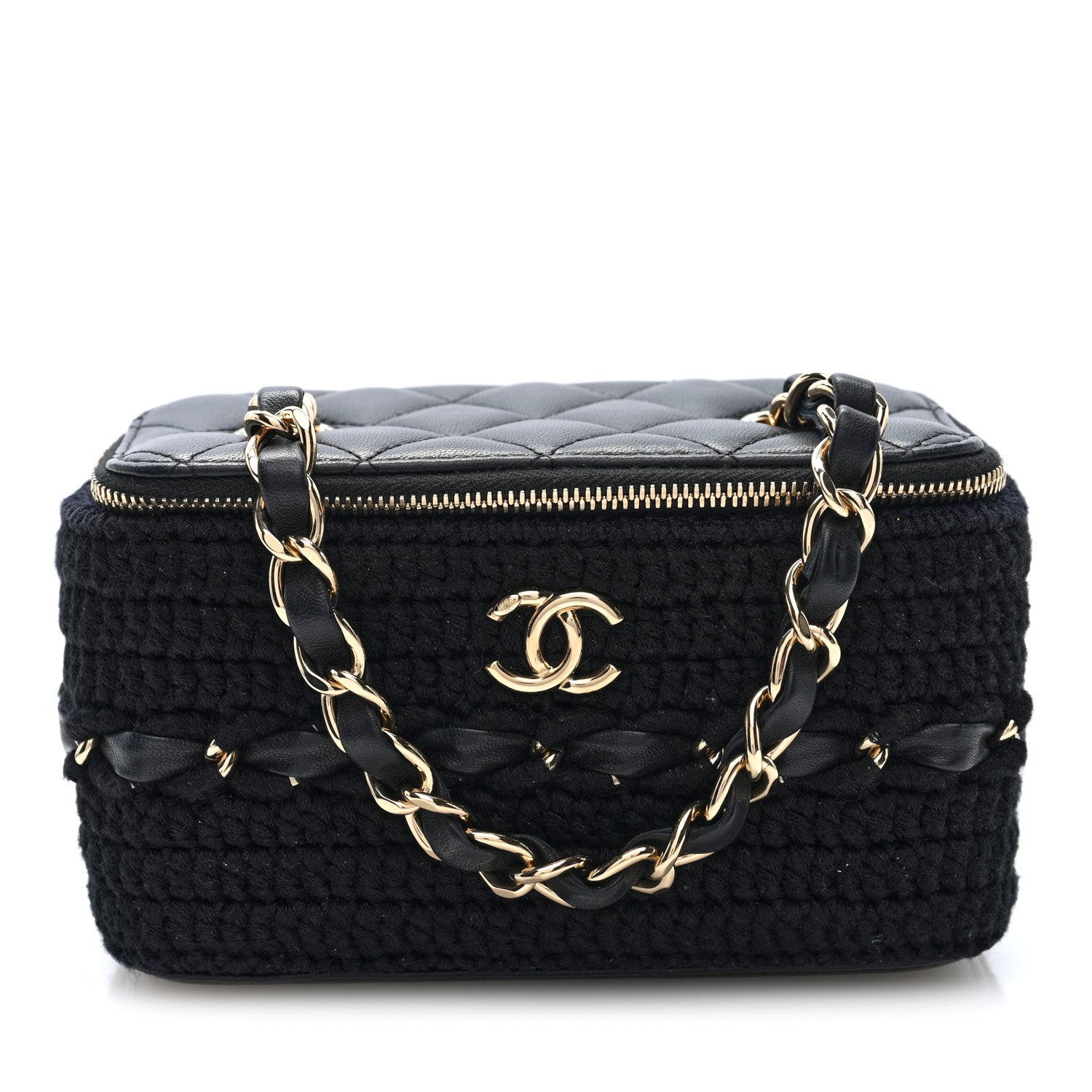 Chanel Lambskin Crochet Quilted Small Vanity Case With Chain Black 1 of 10