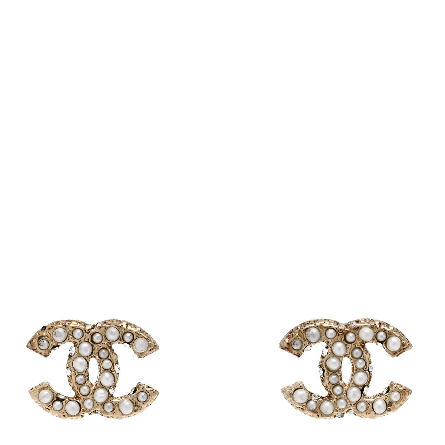 Metal Graduated Pearl Crystal CC Earrings Light Gold